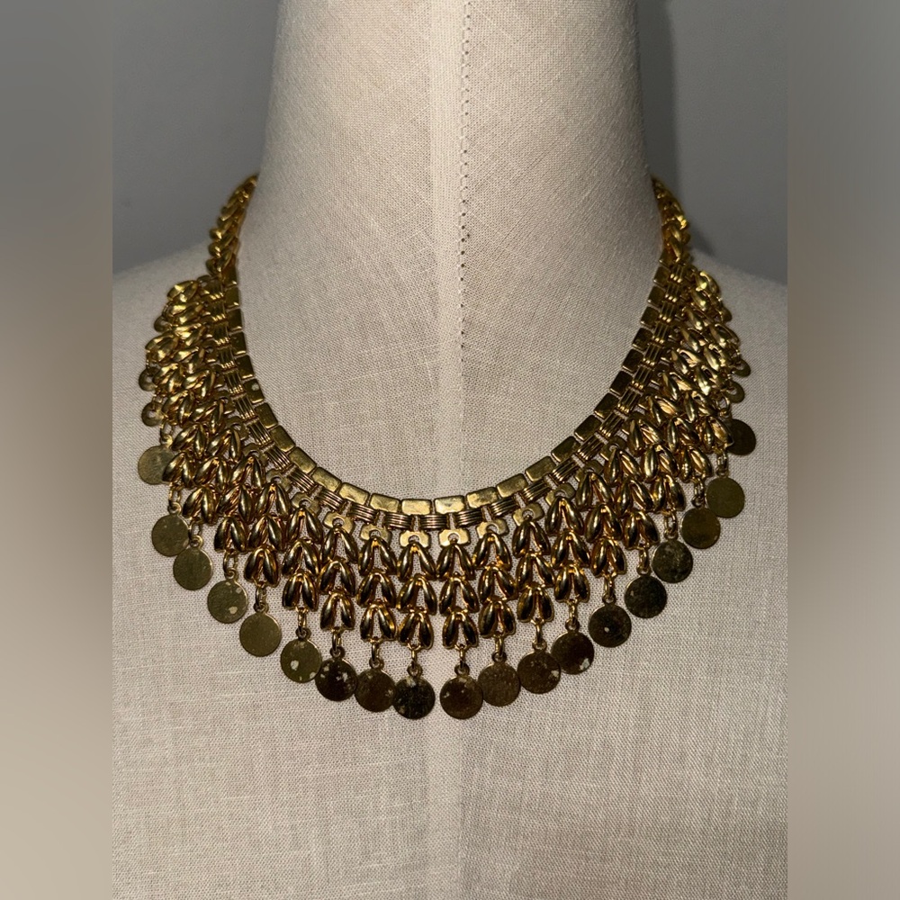 Vintage Gold Tone Dangle Drop Choker Necklace